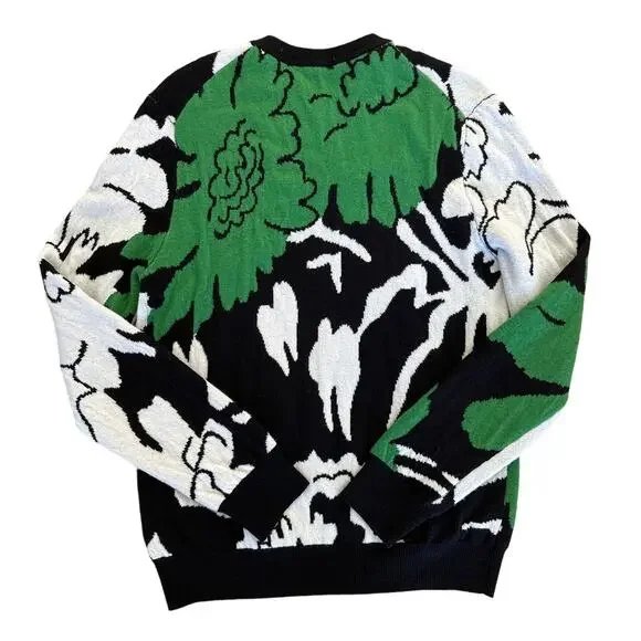 Paul Smith - Men's Floral Lambswool Sweater in Black Green & White - Picture 3 of 5